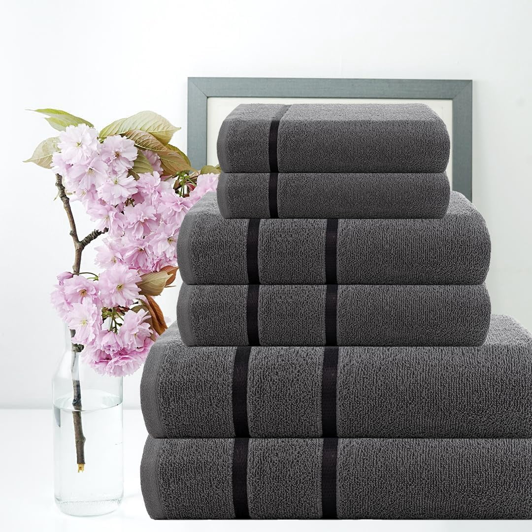 CASA COPENHAGEN Eternal 6 Pieces Towel Set- Pine Grey, 500 GSM 2 Bath Towel 2 Hand Towel 2 Washcloth, Designed in Denmark Made of Soft Egyptian Cotton for Bathroom, Kitchen & Shower