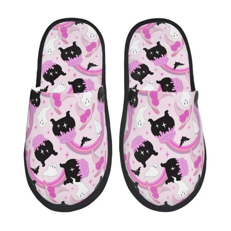 Balery Pink Girl Halloween Slient Indoor Furry Fleece Comfort House Shoes Soft Non-Slip Home Shoes Cotton slippers House Slippers-- Medium