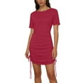 thumbnail image 6 of Rciityk Casual Dress for Women Solid Round Neck Short Sleeve Summer Dresses Slim Fits Ruched Adjustable Drawstring Mini Dress for Daily Wear Work, 6 of 7