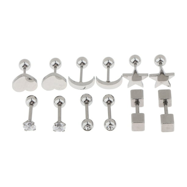 Aretes de acero inoxidable Sunnimix 6 pares con rosca de bola Plata