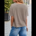 thumbnail image 4 of Camisetas de Verano con Cuello en V para Mujer, Blusas Casuales de Corta, Holgadas y Básicas. Caqui XL, 4 of 9
