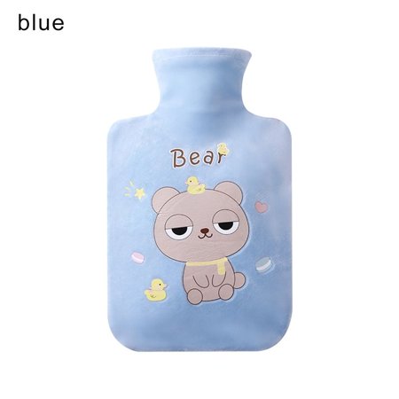 Multipurpose Tummy Warmers Cartoon 500ml Hot Water Bottle Hot Water Bag Hand Warmer Plush Cover BLUE