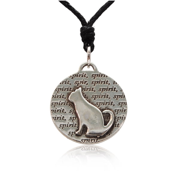 New Spirit Cat Kitten Silver Pewter Charm Necklace Pendant Jewelry With Cotton Cord