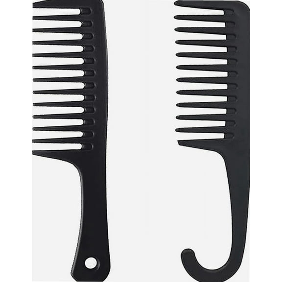 2 Pieces Wide Tooth Comb Set Suitable For Dry And Wet Hair Premium Tangle Free Bath Combs Black Large