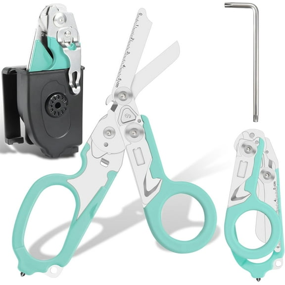 6-in-1 Foldable Trauma Shears with Holster - 420HC Stainless Steel Emergency Response Scissors, Glass Breaker
