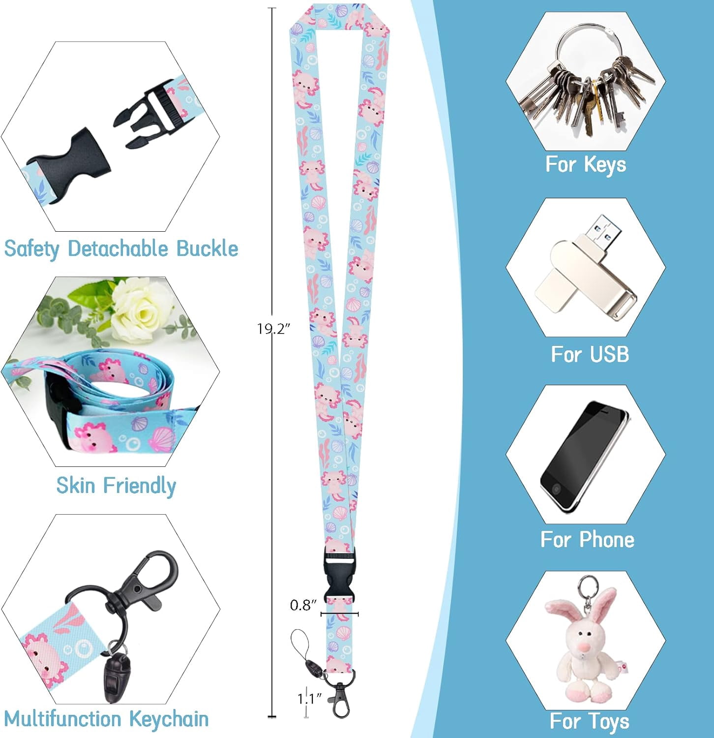 MM ID Badge Holder with Breakaway Lanyard, Lanyards for ID Badges Name Tags ID Card Holder, Cute Badge Reel Badge Clip Retractable, Teacher Nurse Nursing Student School Office Gifts, Axolotl Arts