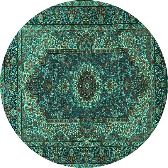 Ahgly Company Indoor Round Medallion Turquoise Blue Traditional Area Rugs, 6' Round