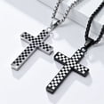 thumbnail image 2 of PAURO Men's Stainless Steel Black and White Checkerboard Cross Pendant Necklace Silver with Chain, 2 of 5