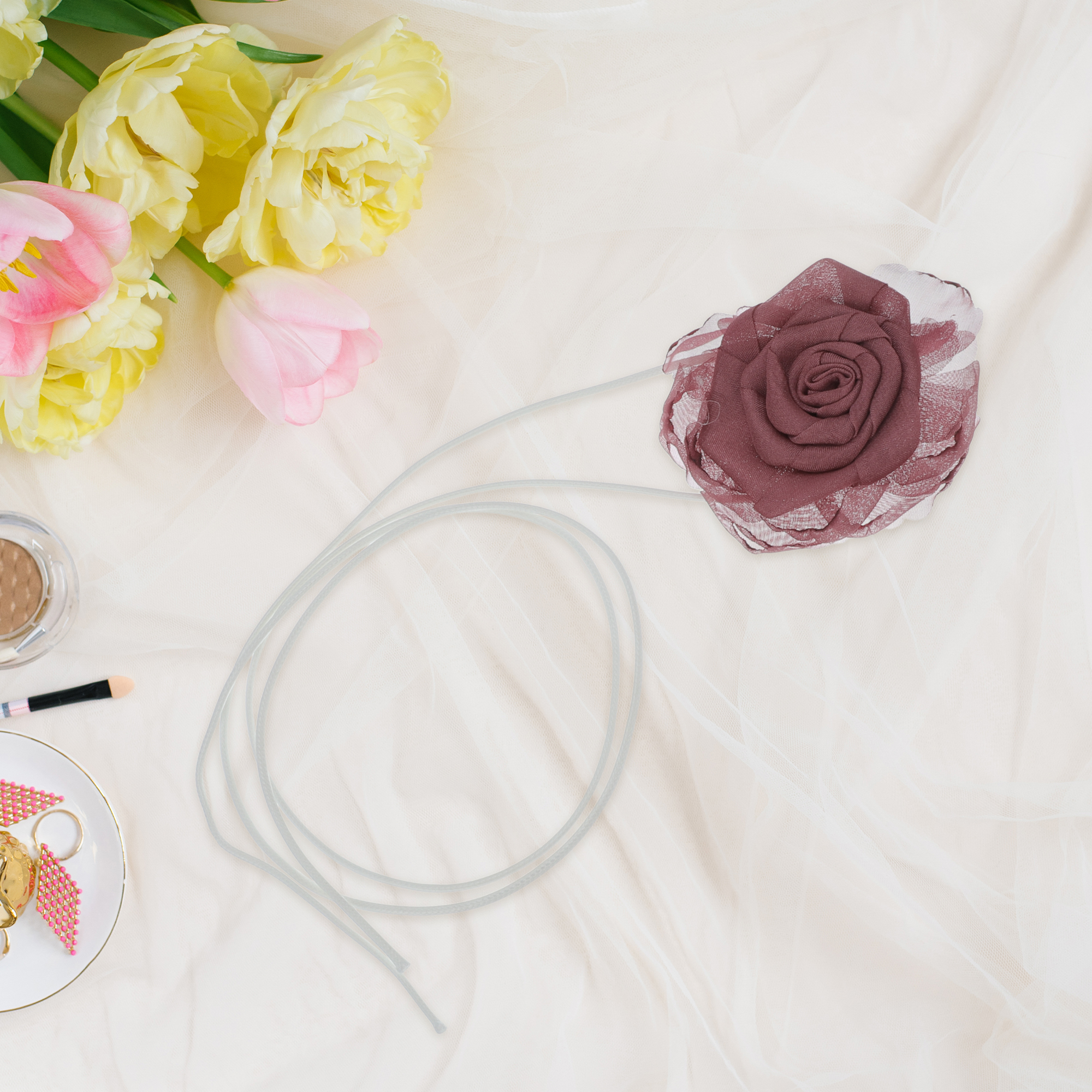 Unique Bargains Flower Choker Necklace 1Pc Rose Pink