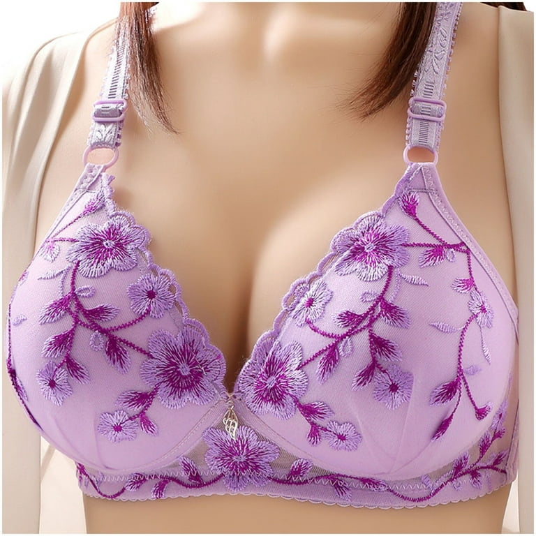 Odeerbi Wireless Lounge Bras for Women 2024 Sexy Vest Large Lingerie  Embroidered Everyday Bra Beige