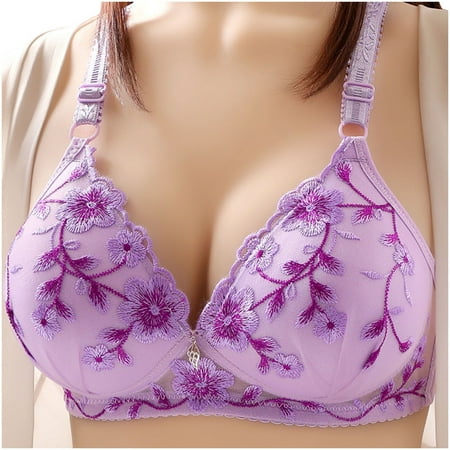 

JGGSPWM Woman Sexy Ladies Bra Without Steel Rings Sexy Vest Large Lingerie Bras Embroidered Everyday Bra Purple L
