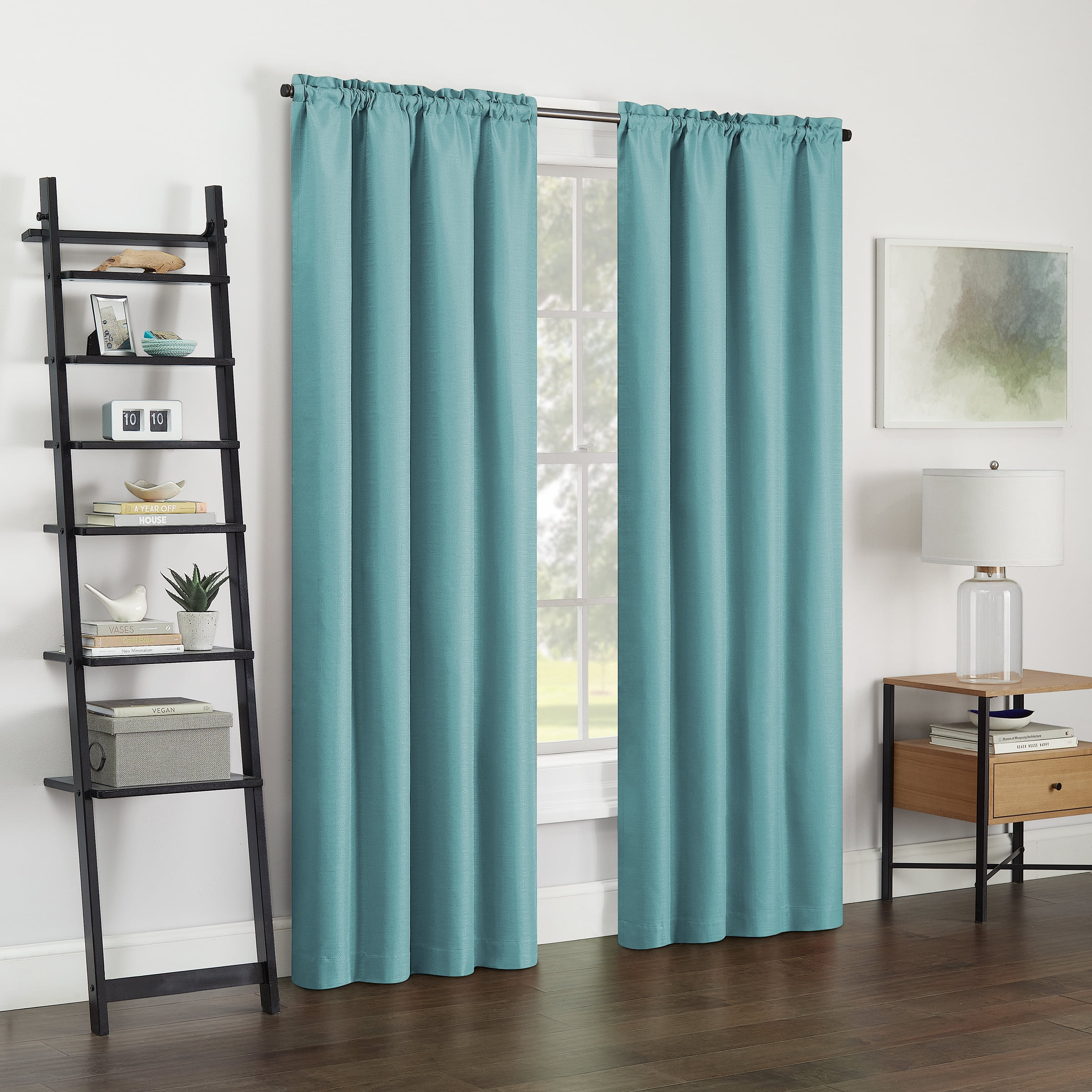 Eclipse Samara Solid Blackout Curtains, Single Curtain Panel, 63 Inch Long Blackout Curtains, 42" W x 63" L, Sea Glass