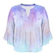 thumbnail image 5 of Light Royal Blue Ruffle 3/4 Bell Sleeve T Shirts for Women Summer Fall Vneck Spandex Gradient Loose Fit Casual Ruched Tops Shirt Women 2025 Clothes Fashion Country Concert Y2K M, 5 of 5
