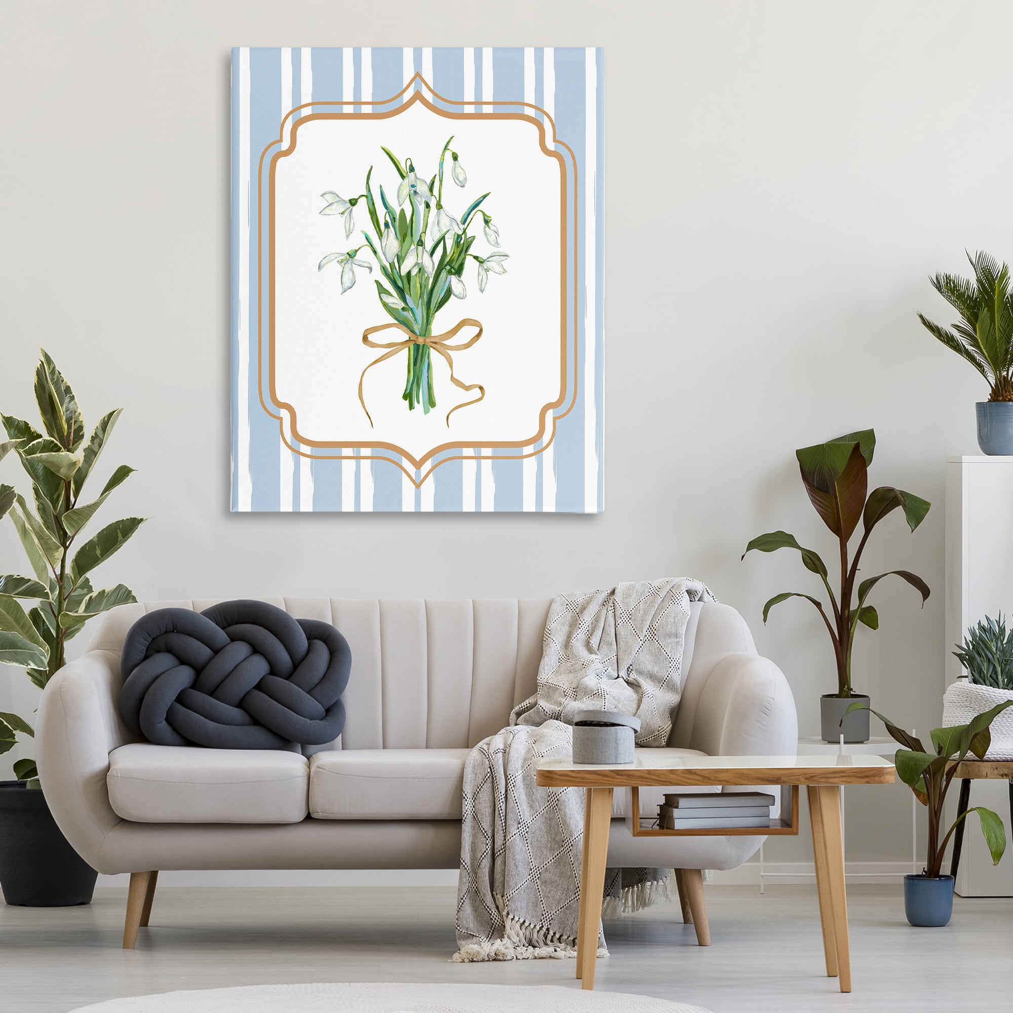 White Flower Bundle on Stripes Canvas Wall Art, design by Adonna Ebrahimi