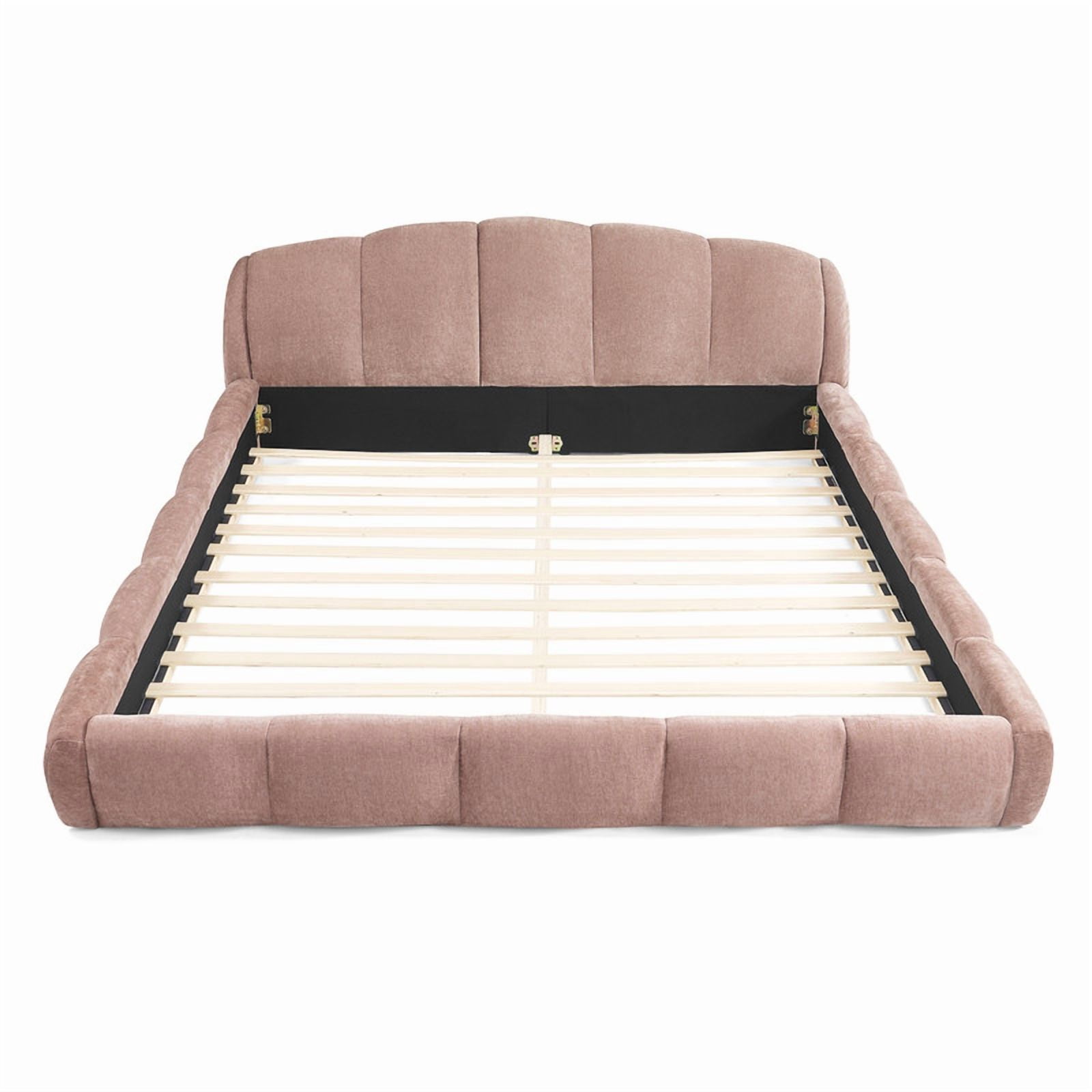 Queen/King Size Upholstered Platform Bed Frame, No Box Spring Required Low Profile Floor Bed with Padded Headboard & Footboard