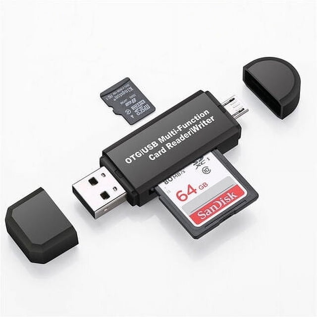 Lector de tarjetas de memoria, lector de tarjetas SD/Micro SD y adaptador Micro USB OTG a USB 2.0 con conexión USB estándar Micro USB para PC, portátil y smartphone con función OTG1 pieza