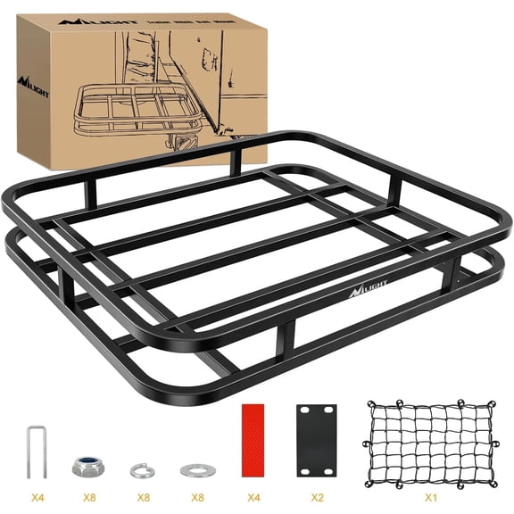 Nilight 32”×26”×4” RV Bumper Mounted Cargo Rack Carrier with Net Fits 4-inch or 4-1/2-inch Bumpers Heavy Duty Luggage Holder Basket for RV Camping Traveling Capacity 350LBS