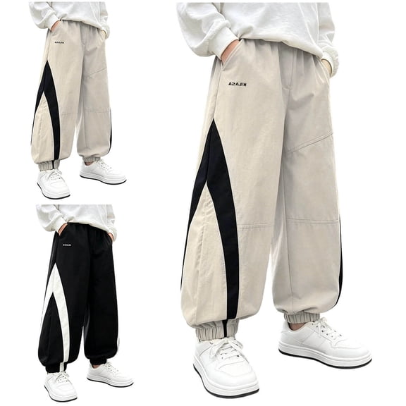 Lumosvexa Boys Jogger Sweatpants, with Pockets Elastic Waist Lightweight Fall Breathable Active Pants Khaki 10-12