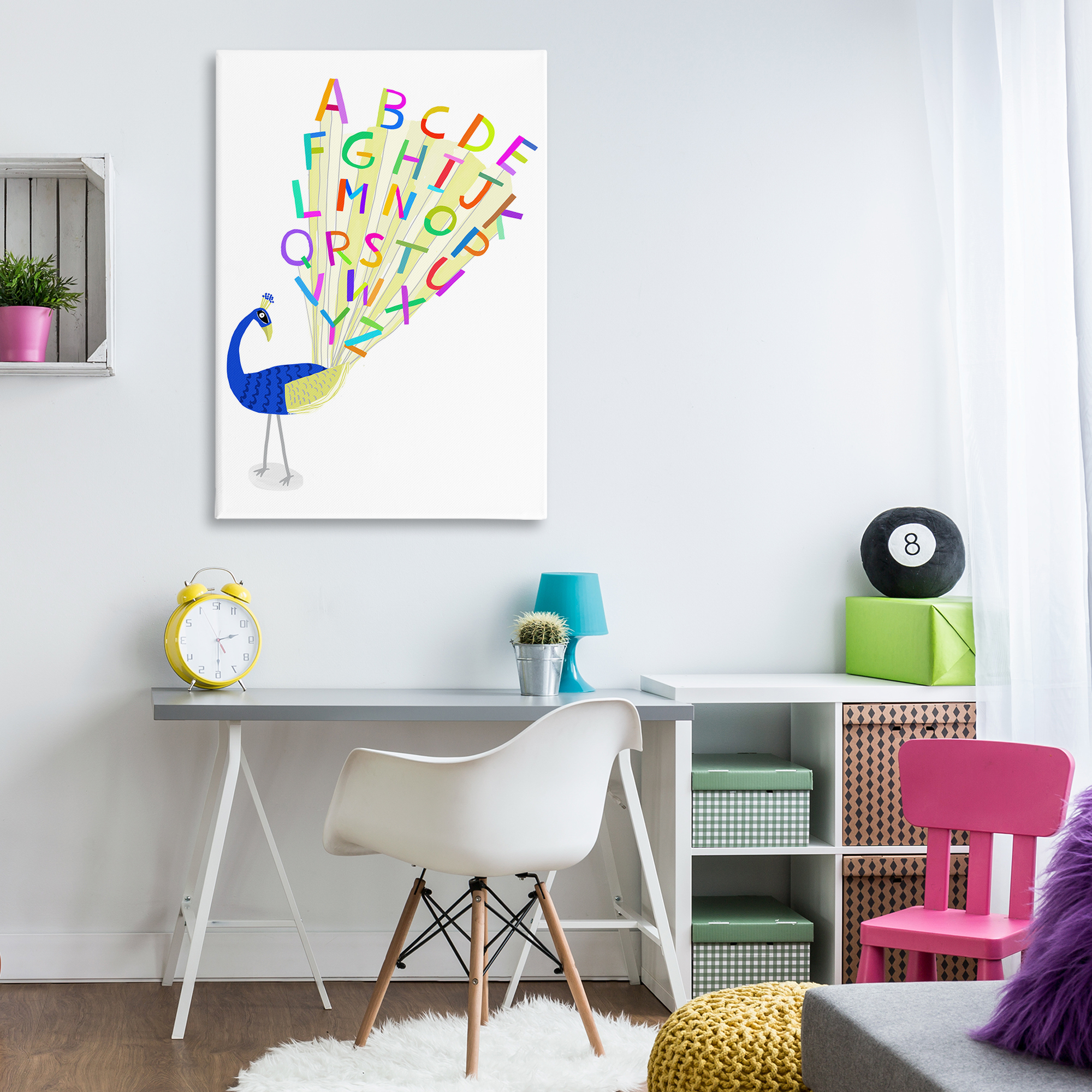 Stupell Industries Peacock Alphabet Feathers Animals & Insects Painting Gallery Wrapped Canvas Art Print Wall Art, 30 x 45