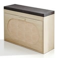 UBesGoo Rattan Shoe Storage Bench with Flip Drawers, Entryway Bench