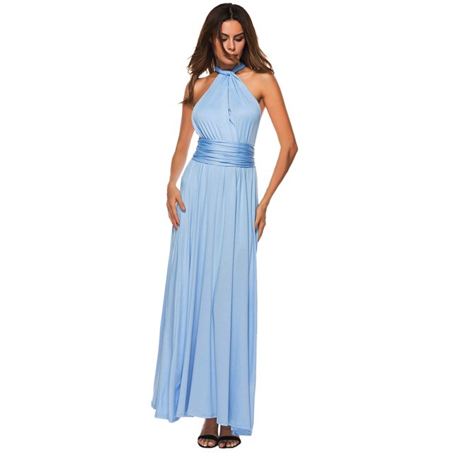 Vestido de fiesta sin mangas con cuello halter y banda elástica para mujer - Poliéster, elegante ropa informal de noche