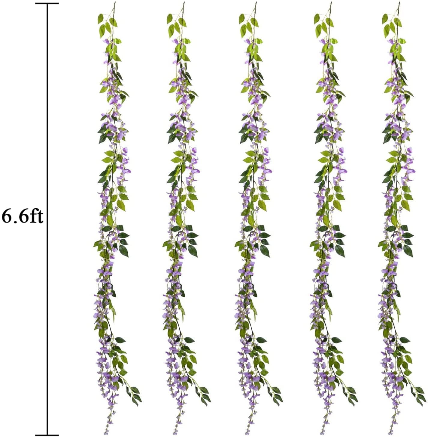 GRNSHTS Wisteria Garland Artificial Flowers Wisteria Vine - 6Pcs Total 39ft Purple Fake Wisteria Hanging Flower