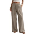 thumbnail image 5 of NIEWTR Linen Wide Leg Pants Woman High Waisted Pull On Button Drawstring Baggy Casual Summer Palazzo Pants with Pockets（Khaki,S), 5 of 9