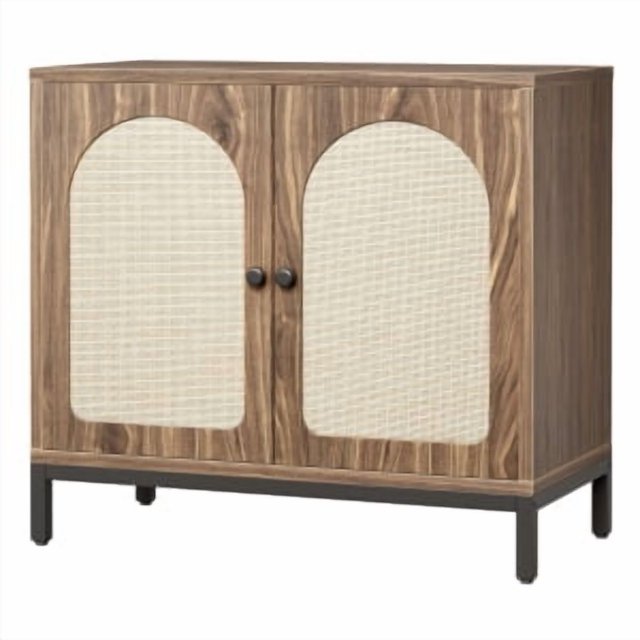 Woven Rattan Sideboard Cabinet, Kitchen Storage Cabinet with Adjustable Shelf, Freestanding Storage Sideboard for Living Room, Dining Room, Hallway, Entry