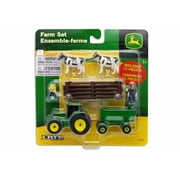 John Deere 10 Piece Farm Set w/ Brown Fence and White/Black Cows, Brown - Tomy ERTL John Deere 37657A