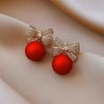 thumbnail image 5 of Lightweight Women Earrings Women's Bow Red Faux Pearl Stud Earrings New Year Gift, 5 of 8