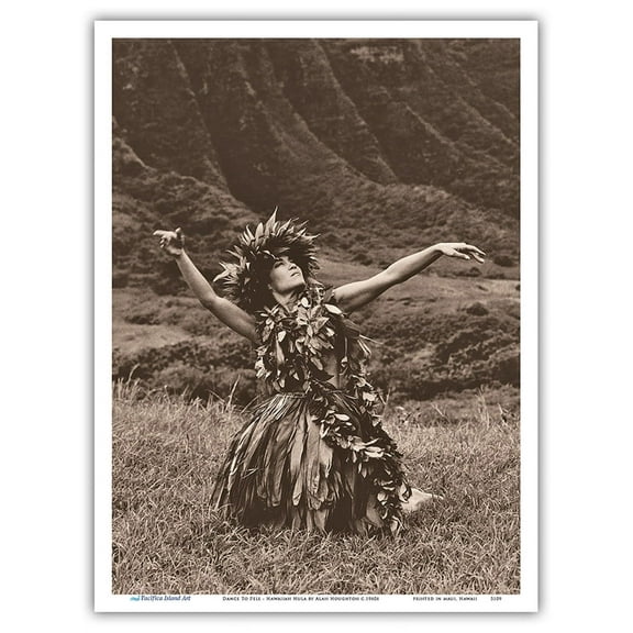 Dance To Pele - Hawaiian Hula - Vintage Sepia Toned Photograph by Alan Houghton c.1960s - Master Art Print (Unframed) 9in x 12in