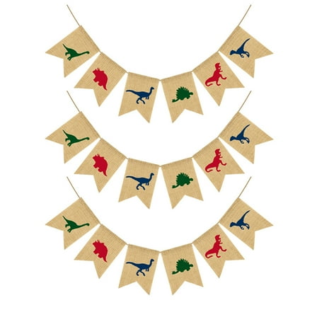 LABSERRON 1Set Dinosaur Burlap Banner For Kids Theme Party Swallowtail Shape And Linen Material