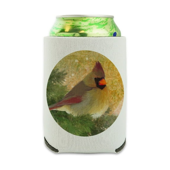 Christmas Holiday Cardinal Bird Can Cooler - Drink Sleeve Hugger Collapsible Insulator - Beverage Insulated Holder