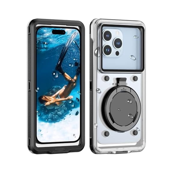 Snorkeling Underwater Phone Case for Diving, IP68 Professional Universal Waterproof Outdoor Video Photo Cellphone Case with Lanyard for iPhone 16 Galaxy Pixel Moto All Series (Clear/Black)