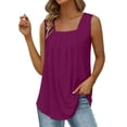 thumbnail image 2 of HUANBAI Summer Vest Loose Pleated Square Neck Sleeveless Top Large Size Women's Top Cotton Tank Top, 2 of 4