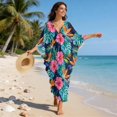 thumbnail image 5 of DISNIMO Kaftan Dresses for Women Monstera Hibiscus Print Plus Size V-neck Beach Cover Up Batwing Sleeve Caftan Dress Long Summer Beach Dress Swimsuit Coverup, 5 of 6
