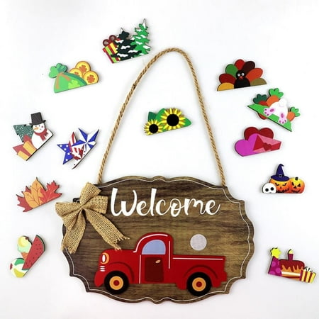 12 Pieces Truck Blank Welcome Sign Seasonal Truck Sign Red Truck Decor for Holiday Thanksgiving Halloween Christmas Party (Natural Irregular Style)