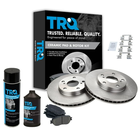 TRQ Brake Pad & Rotor Front Ceramic Kit w/Chemicals for 02-06 Toyota Camry BKA17538