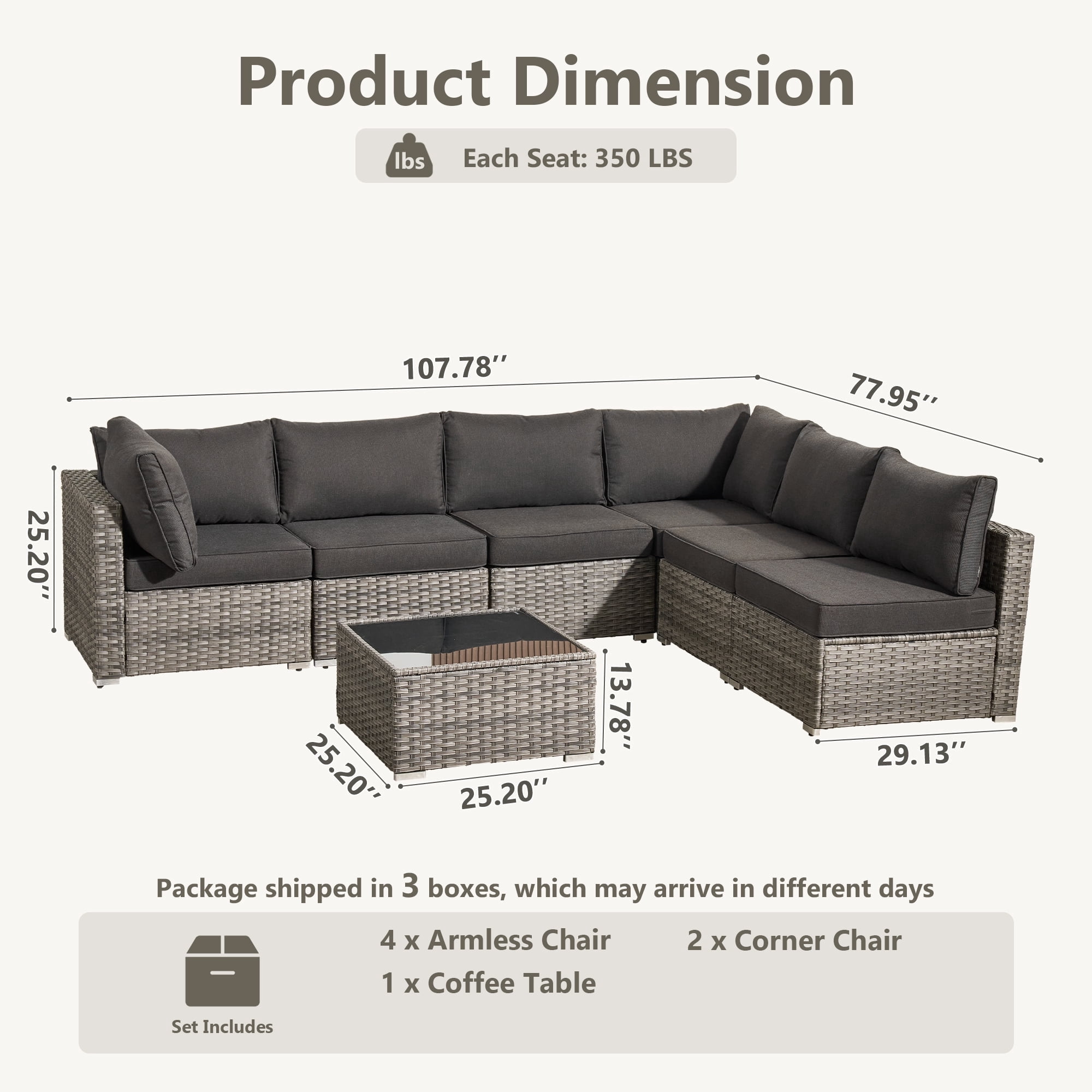 XIZZI 7-Piece Outdoor Sectional Patio Furniture Sets,Outdoor Conversation Set with Cushions and Coffee Table, All-Weather Wicker Patio set for Backyard, Garden-Black