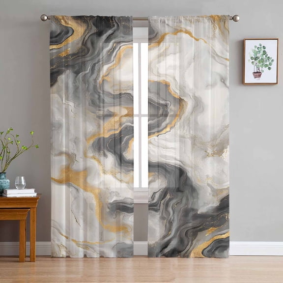 Grey Ombre Marble Sheer Curtains 63 Inch Length 2 Panels Set for Living Room/Bedroom, Abstract Modern Art Luxury Semi Curtain Sheers Drapes Rod Pocket Curtains Window Treatment Set 52''x63''x2