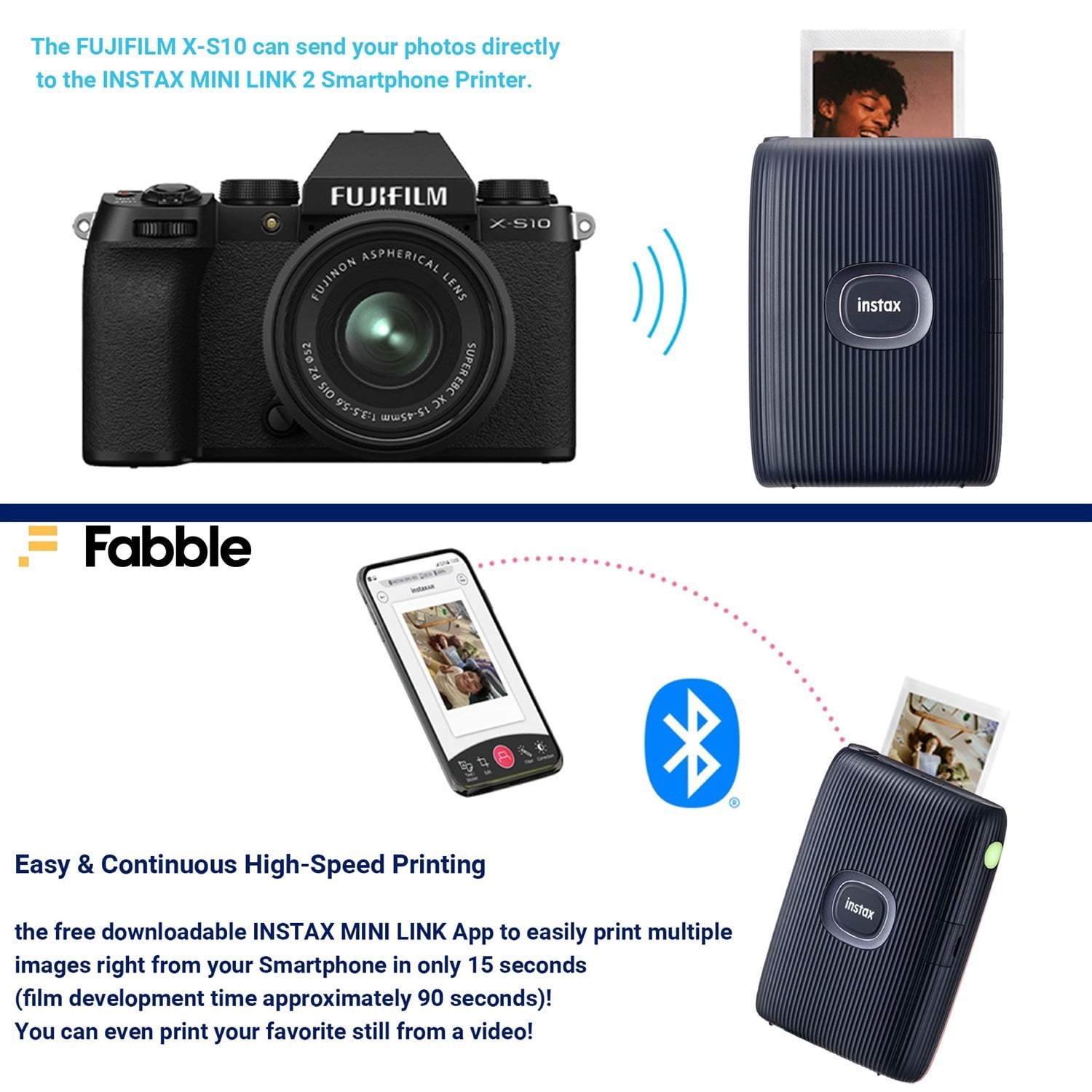Fujifilm INSTAX Mini Link 2 Smartphone Printer (Space Blue) Bundle with Instax Mini Twin Pack Film (20 Sheets), Photo Album, Sticker Frames & Bouquet Holder, Bluetooth Instant Photo Printer