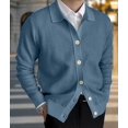thumbnail image 4 of Men'S Lapel Cardigan Sweater Knit Long Sleeve Button Cardigan Slim Fit Casual Ribbed Knitted Jacket Blue L, 4 of 7