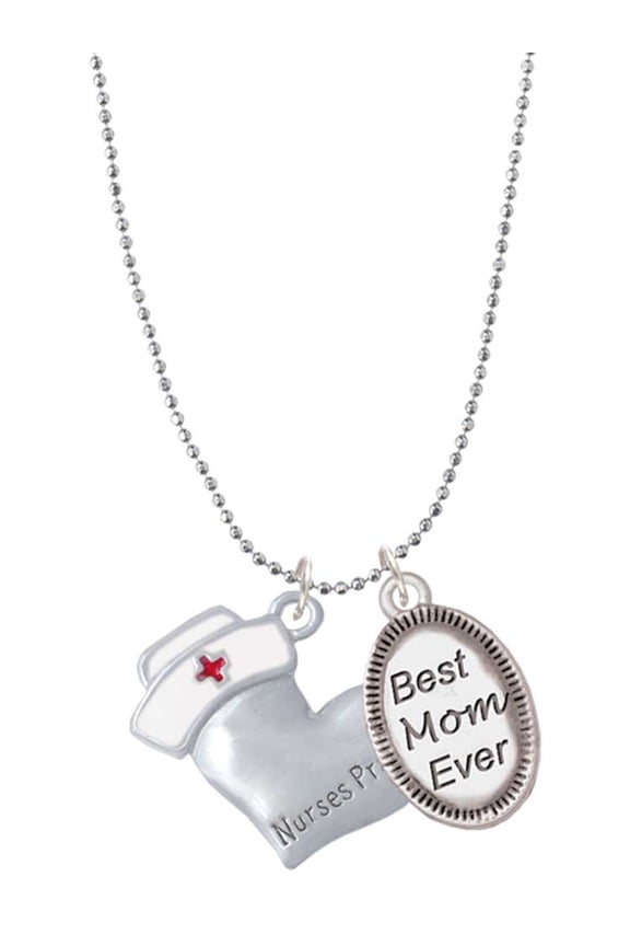Silvertone Nurse's Prayer Heart - Healing Hand Best Mom Ever Charm Necklace