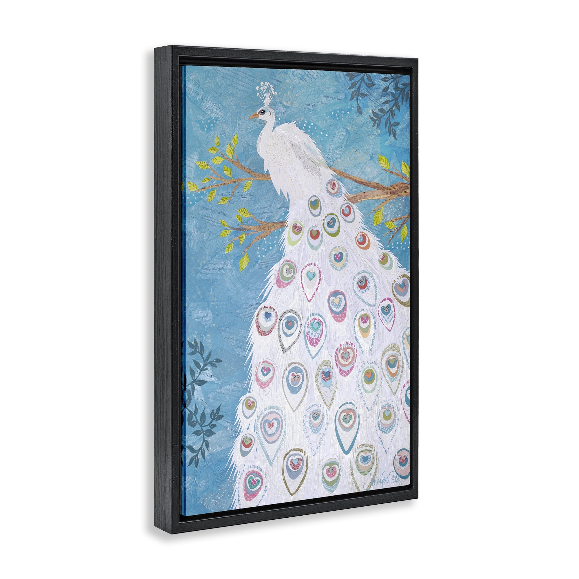 Stupell Industries White Patterned Peacock Animals & Insects Painting Black Floater Framed Canvas Art Print Wall Art, 17 x 25