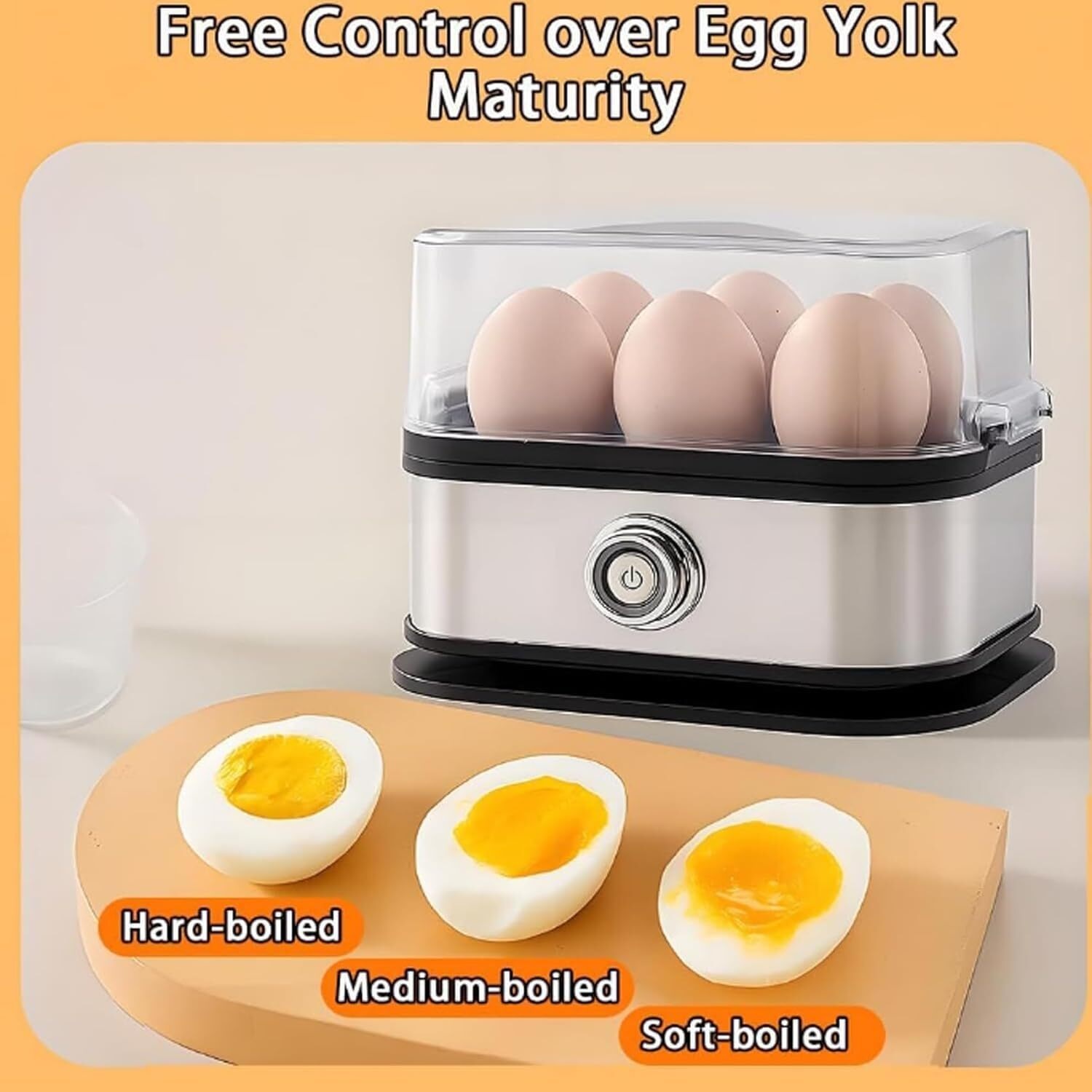 Sunny Side Up Egg Maker, The Sunny Side Master Egg Cooker 6 Egg Capacity, Stainless Steel Eggsteamer for Hard Boiled Eggs, Soft, Medium with Auto Shut-Off, Bpa Free