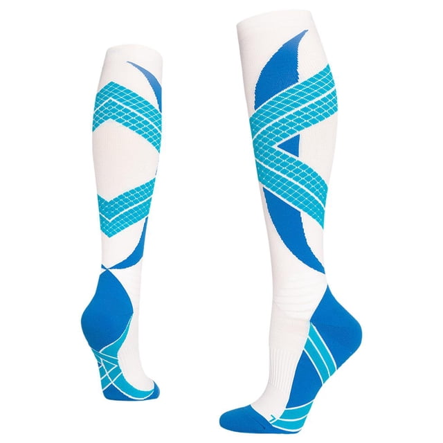 Calcetines de compresión Kusrkot para hombres y mujeres Edema Diabetes venas varicosas Blanco azul L-XL