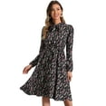 thumbnail image 1 of Vestido con cinturón y estampado floral vintage de manga larga y gasa con cuello anudado para mujer Negros M, 1 of 5