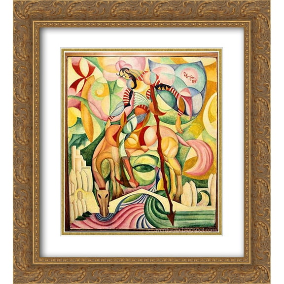 Amadeo de Souza Cardoso 2x Matted 20x22 Gold Ornate Framed Art Print 'Don Quihote '