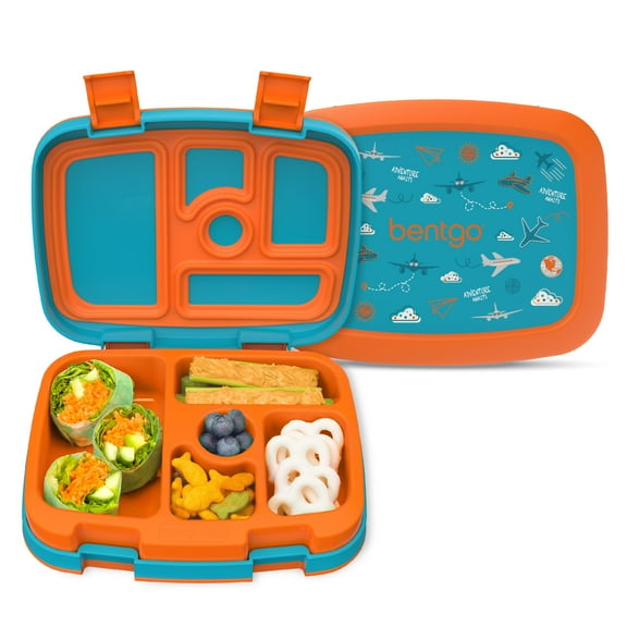 Bentgo Kids Prints Leak-Proof, 5-Compartment Bento-Style Kids Lunch Box - Ideal Portion Sizes for Ages 3-7, Durable, Drop-Proof, Dishwasher Safe, & Made with BPA-Free Materials (Planes)