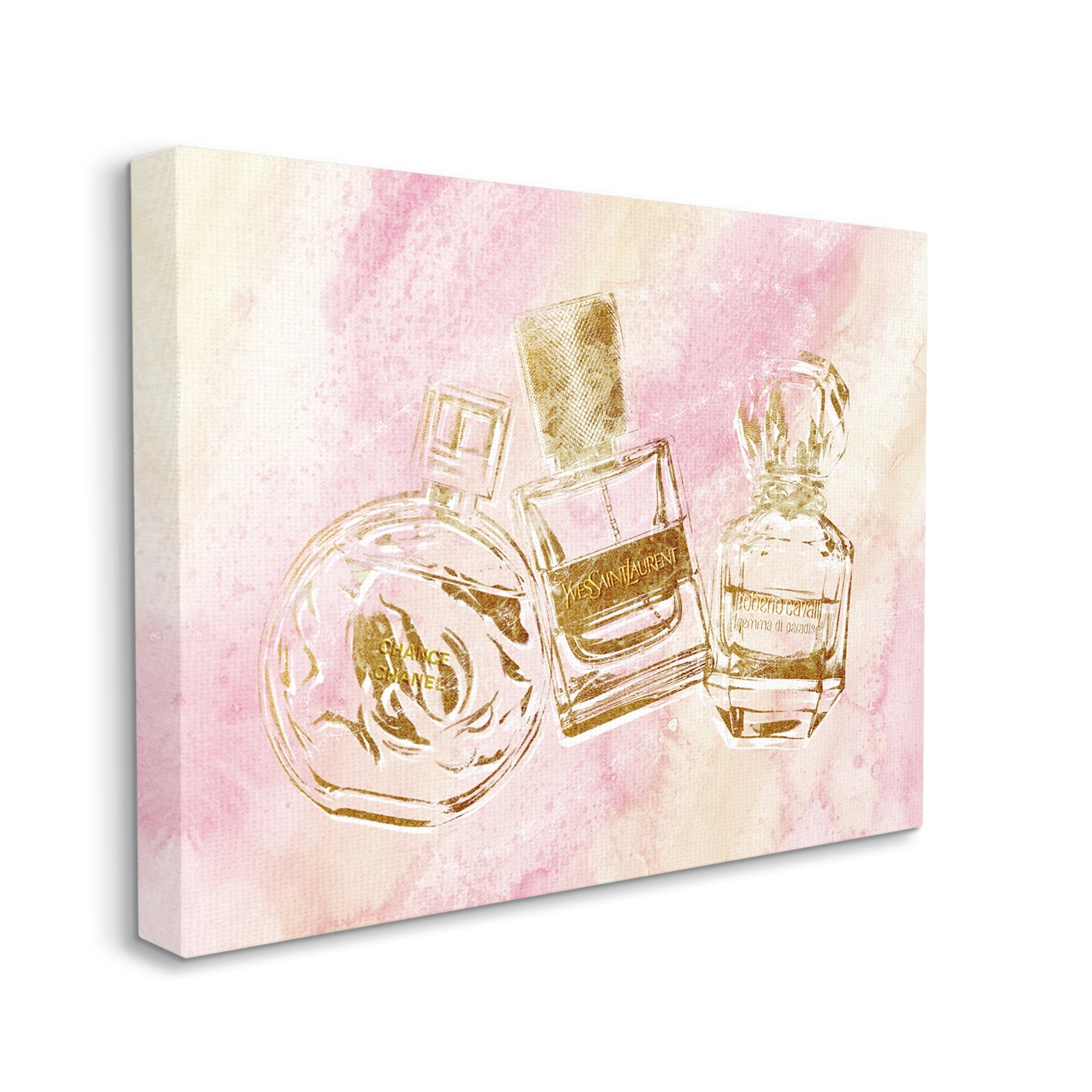 Stupell Industries Perfume Bottle Arrangement Glam Gold Abstract Pattern, 30 x 24,Design by Ziwei Li